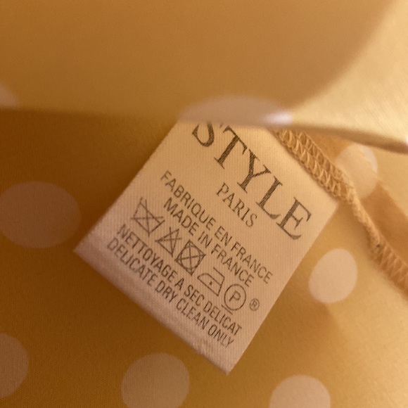 STYLE PARIS MADE IN FRANCE SILK POLKADOT YELLOW RUFFLE BLOUSE - Picture 7 of 9
